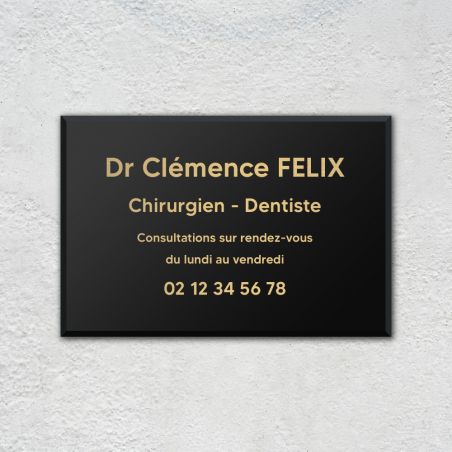 Plaque professionnelle personnalisée en plexi pour dentiste, chirurgien dentiste - Argent Lettres Noires - Format 30 x 20 cm