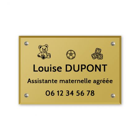 Plaque professionnelle personnalisable en plexi Assistante maternelle agréée - Argent Lettres Noires - Format 30 x 20 cm