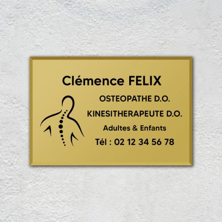 Plaque professionnelle personnalisée avec logo en plexi pour ostéopathe, kiné - Argent Lettres Noires - Format 30 cm x 20 cm