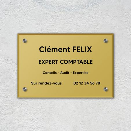 Plaque professionnelle personnalisée en plexi pour expert comptable - Argent Lettres Noires - Format 30 x 20 cm