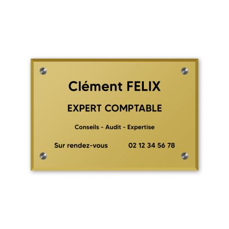 Plaque professionnelle personnalisée en plexi pour expert comptable - Argent Lettres Noires - Format 30 x 20 cm