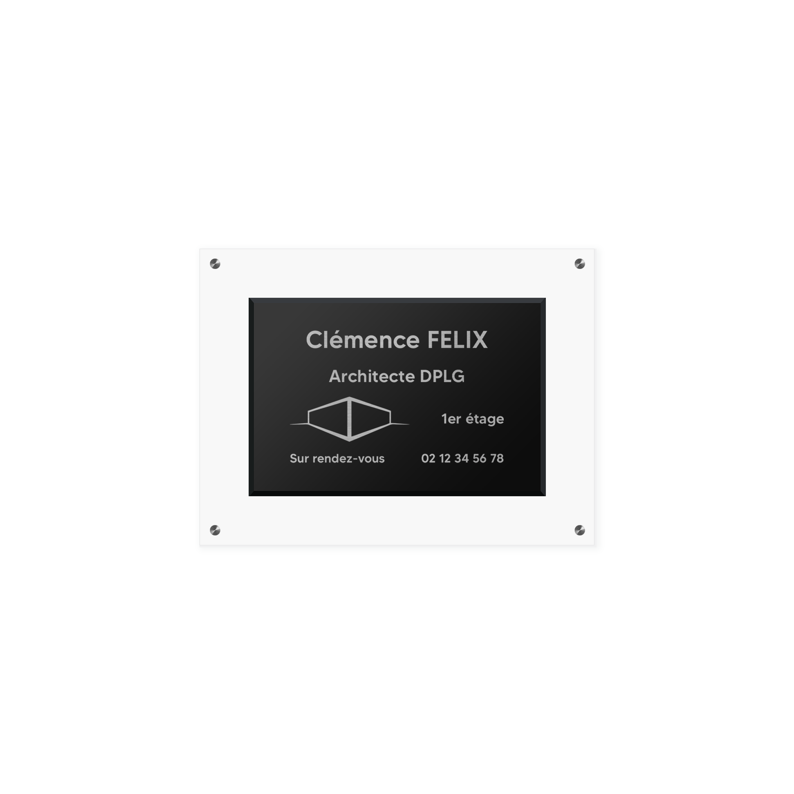 Support en plexi transparent pour plaque professionnelle 20 x 30 cm avec lot de 4 entretoises pour fixation