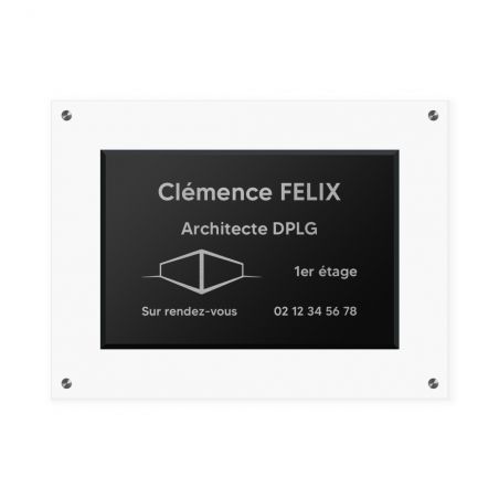 Support en plexi transparent pour plaque professionnelle 20 x 30 cm avec lot de 4 entretoises pour fixation