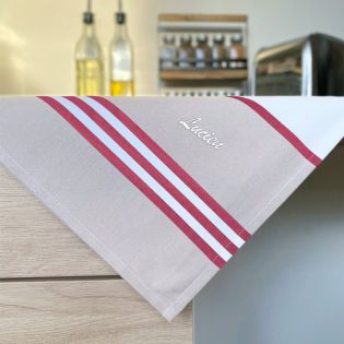 Personalized Kitchen Towel | Red Stripes