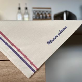 Essuie-vaisselle à rayures personnalisable · Idée cadeau cuisine Maman · Made in France