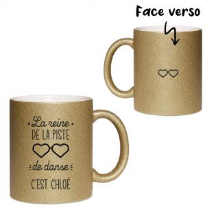 Personalized gold glitter mug · Queen of the dance floor