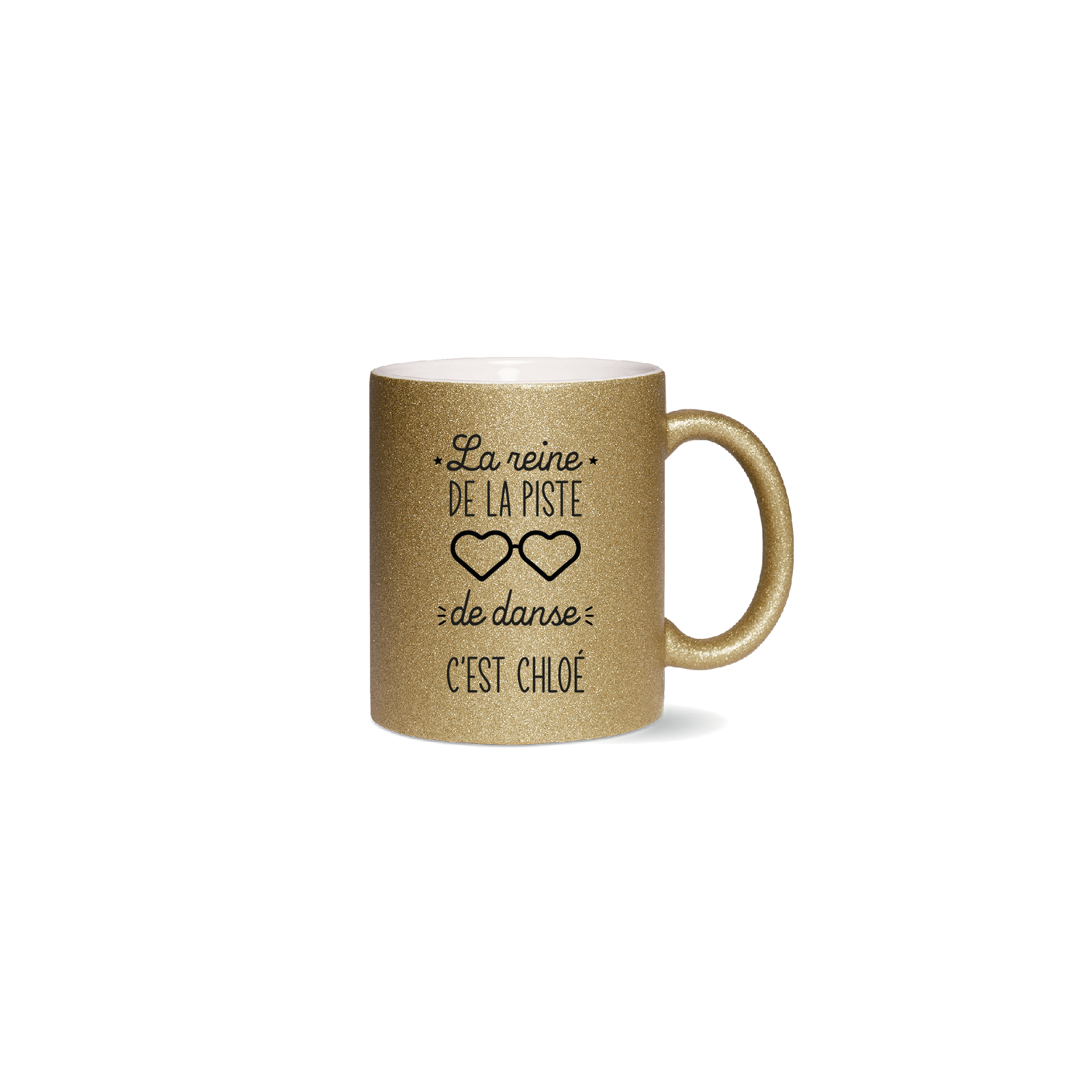 Tasse pailletée or personnalisée · Reine de la piste de danse