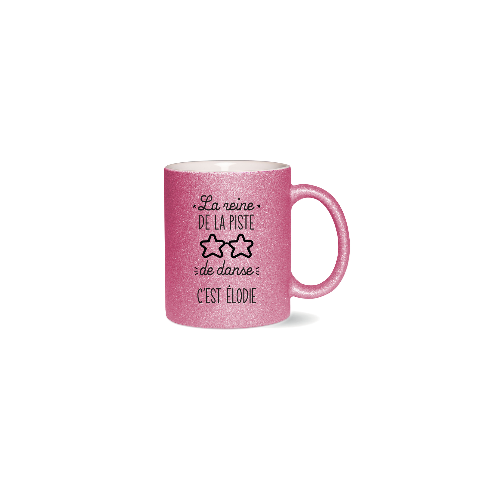 Tasse pailletée rose personnalisée · Reine de la piste de danse