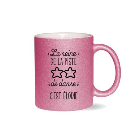 Tasse pailletée rose personnalisée · Reine de la piste de danse