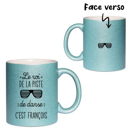 Personalized blue glitter mug · Queen of the dance floor