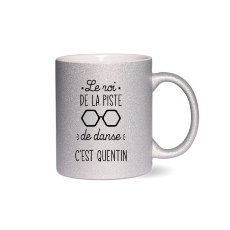 Tasse pailletée argent personnalisée · Reine de la piste de danse