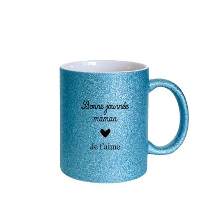 Pack Tasse + Bouteille isotherme pailletée bleuepersonnalisée · Reine de la piste de danse