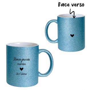 Pack Tasse + Bouteille isotherme pailletée bleuepersonnalisée · Reine de la piste de danse