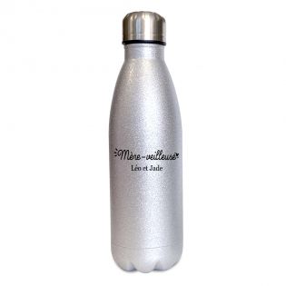 Pack Tasse + Bouteille isotherme pailletée argent personnalisée · Reine de la piste de danse