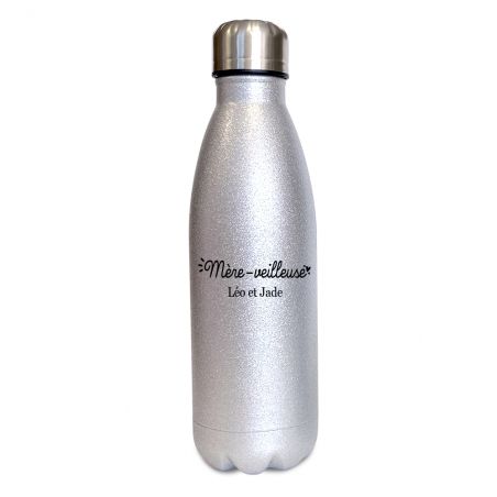 Pack Tasse + Bouteille isotherme pailletée argent personnalisée · Reine de la piste de danse