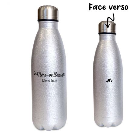 Pack Tasse + Bouteille isotherme pailletée argent personnalisée · Reine de la piste de danse