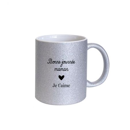 Pack Tasse + Bouteille isotherme pailletée argent personnalisée · Reine de la piste de danse