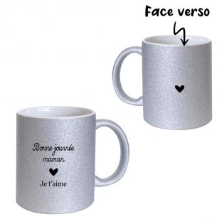 Pack Tasse + Bouteille isotherme pailletée argent personnalisée · Reine de la piste de danse