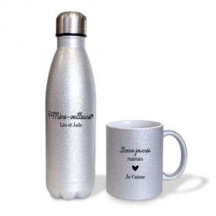 Pack Cup + Personalized silver glitter insulated bottle · Queen of the dance floor