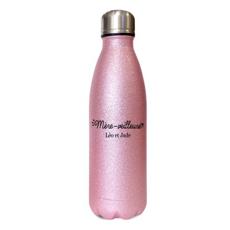 Pack Tasse + Bouteille isotherme pailletée rose personnalisée · Reine de la piste de danse