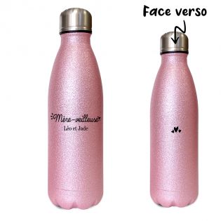 Pack Tasse + Bouteille isotherme pailletée rose personnalisée · Reine de la piste de danse