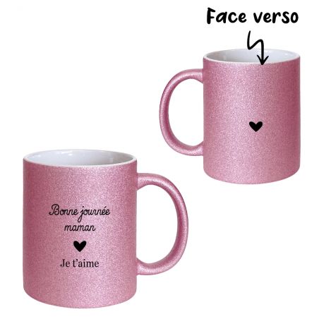 Pack Tasse + Bouteille isotherme pailletée rose personnalisée · Reine de la piste de danse