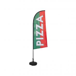 "PIZZA" flag 225 x 85 cm with 350 cm pole and 13 liter base