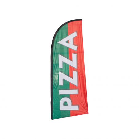 Drapeau "PIZZA" de 225 x 85 cm avec mat 350 cm et socle 13 litres