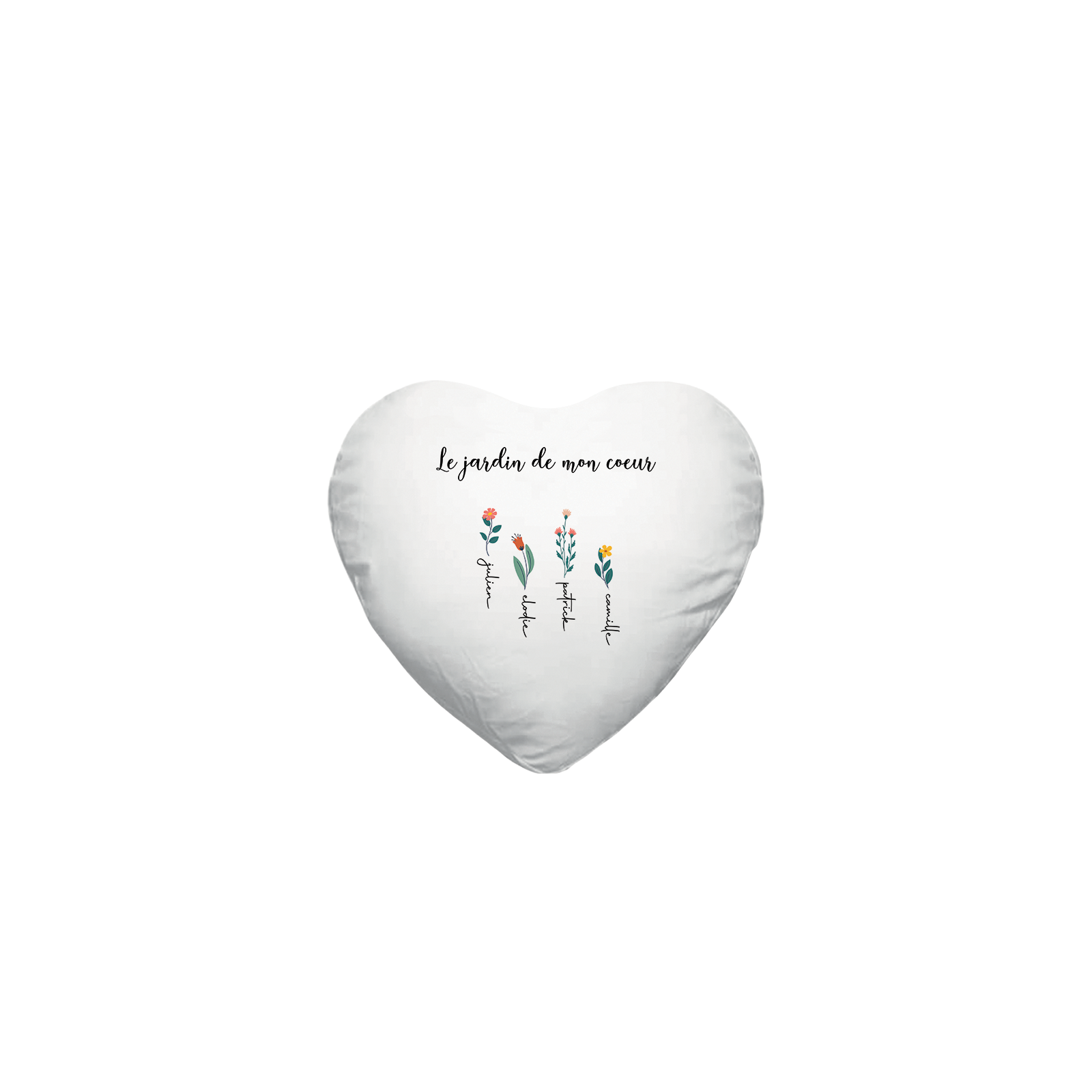 Heart cushion + customizable filling with first names · The garden of my heart · Decorative birthday or Mother's Day gift