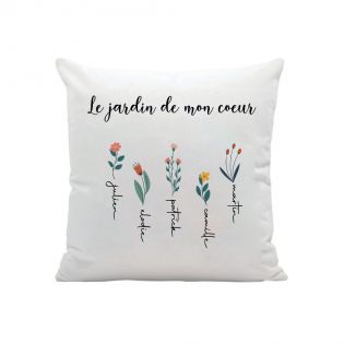 Square cushion + customizable filling with first names · The garden of my heart · Decorative birthday or Mother's Day gift