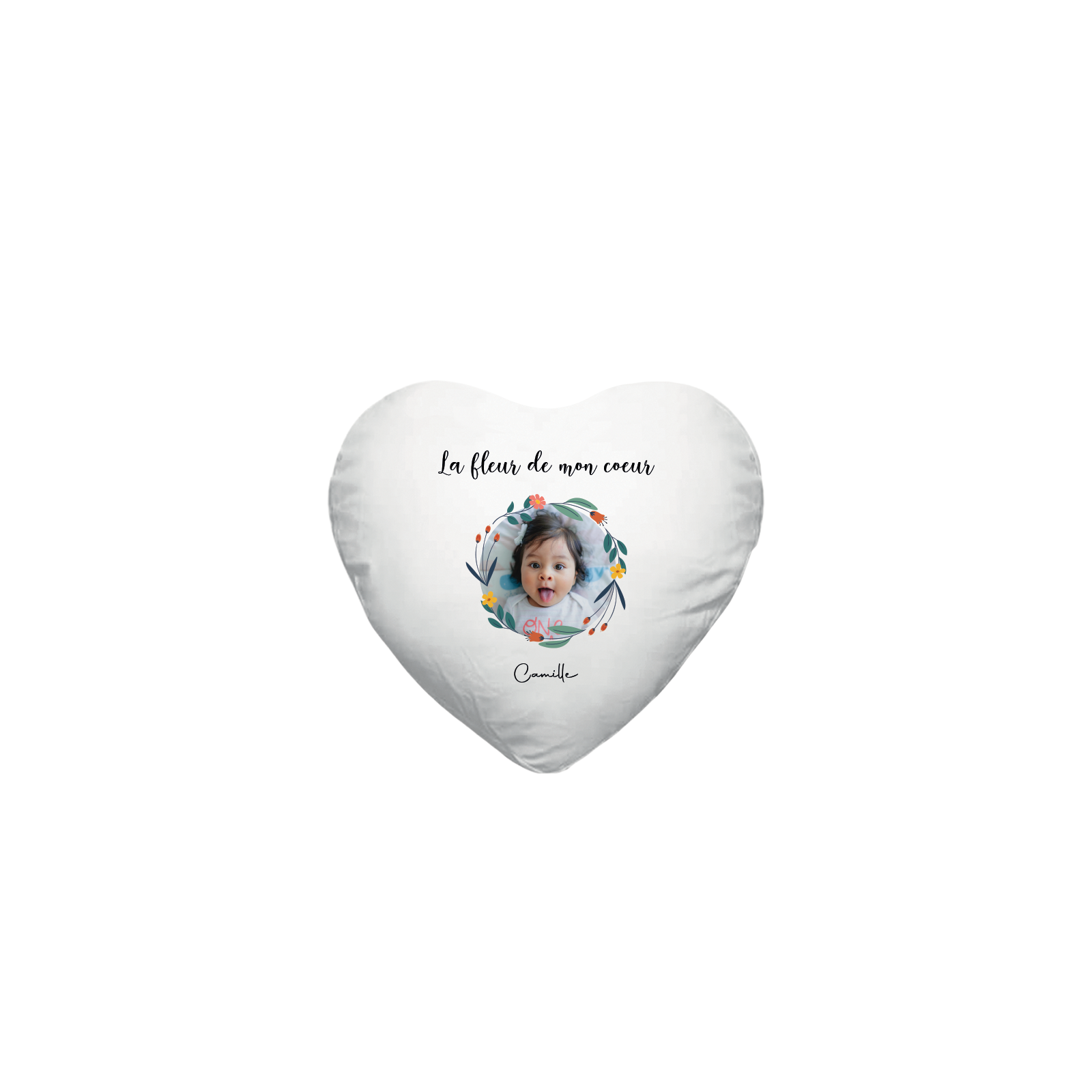 Heart cushion + customizable first name and photo trim · The flower of my heart · Decorative Mother's Day gift