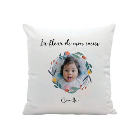 Square cushion + customizable filling with first names · The flower of my heart · Decorative mom’s birthday gift