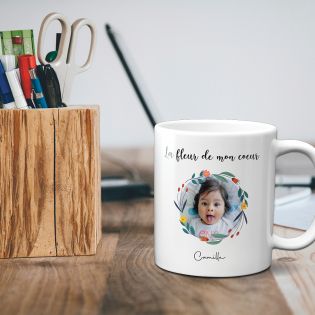 Customizable white mug with first name and photo · The garden of my heart · Mom's birthday or Mother's Day gift