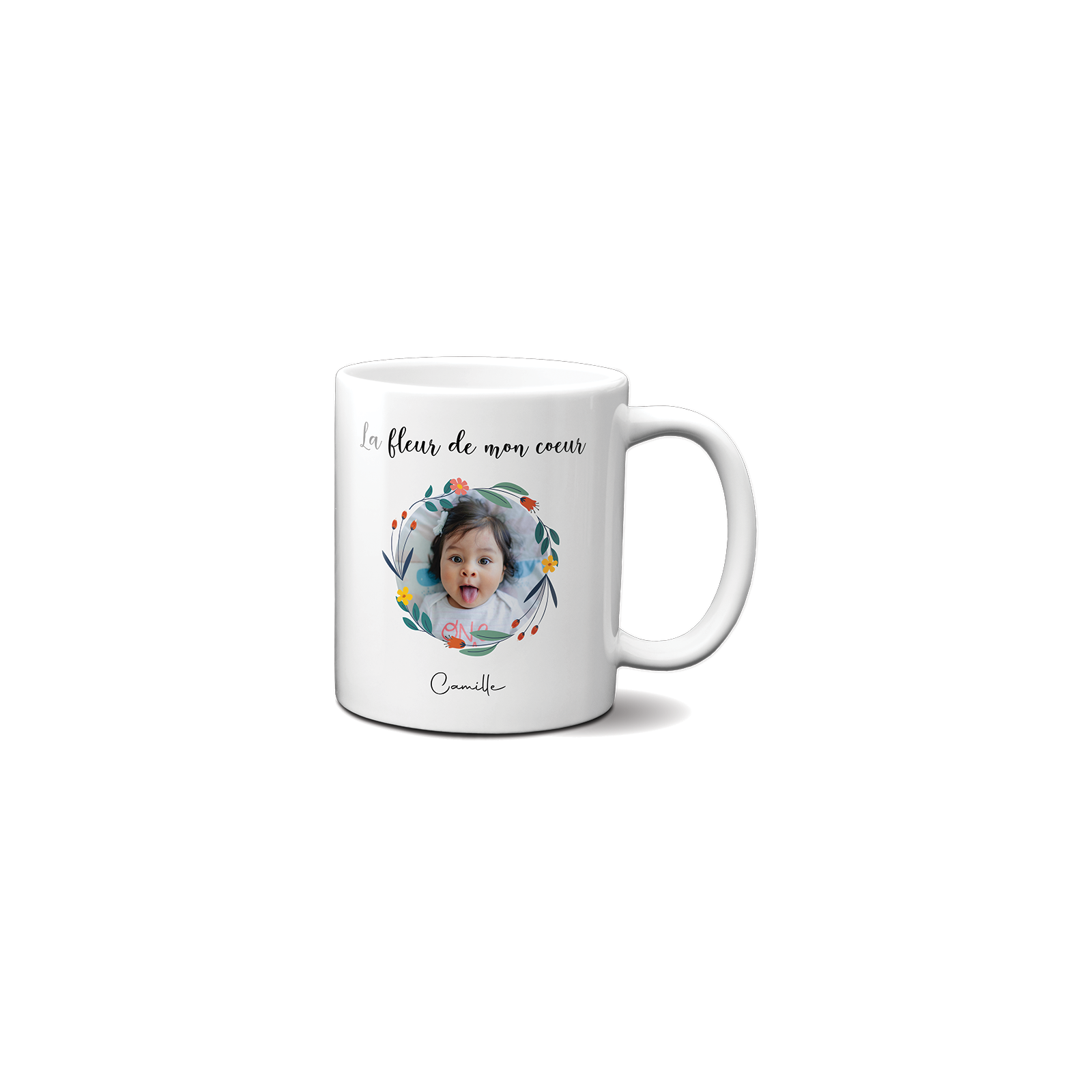 Tasse blanche personnalisable avec prénom et photo · Le jardin de mon cœur · Cadeau anniversaire maman ou fête des mères