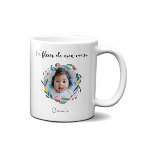 Customizable white mug with first name and photo · The garden of my heart · Mom's birthday or Mother's Day gift