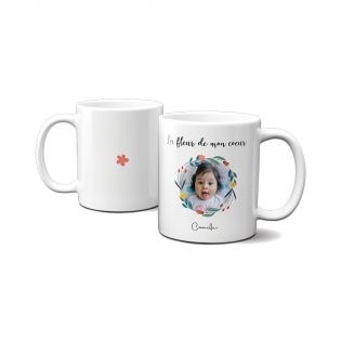 Customizable white mug with first name and photo · The garden of my heart · Mom's birthday or Mother's Day gift