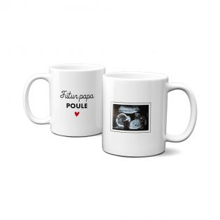 Personalized white ceramic mug with ultrasound photo · Future Papa Poule