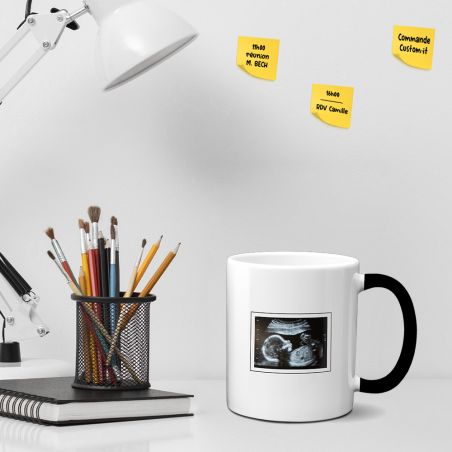 Customizable thermoreactive surprise magic mug with ultrasound photo · Pregnancy announcement gift