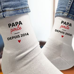 Pair of Personalized Socks Text · Papa Hen with date · Dad's birthday or Father's Day gift