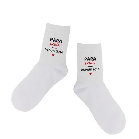 Paire de Chaussettes personnalisées Texte · Papa Poule avec date · Cadeau anniversaire papa ou fête des pères