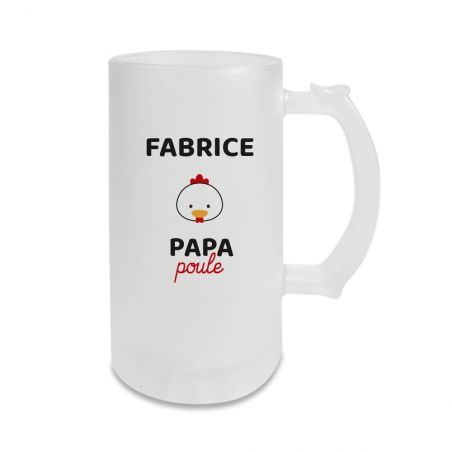 Chope personnalisable - Verre à bière givré · 500 mL · Papa Poule · Cadeau anniversaire papa ou fête des pères