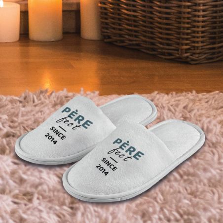 Paire de chaussons personnalisés · Père-fect · Cadeau anniversaire papa ou fête des pères