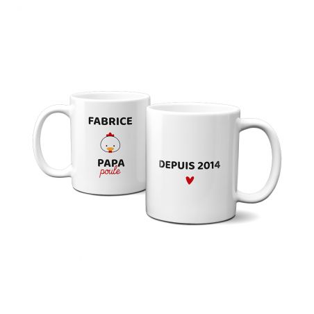 Mug en céramique blanc personnalisé avec Texte · Papa Poule · Cadeau anniversaire papa ou fête des pères