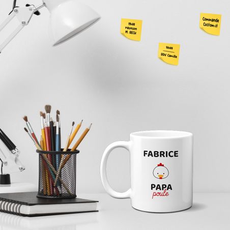 Mug en céramique blanc personnalisé avec Texte · Papa Poule · Cadeau anniversaire papa ou fête des pères