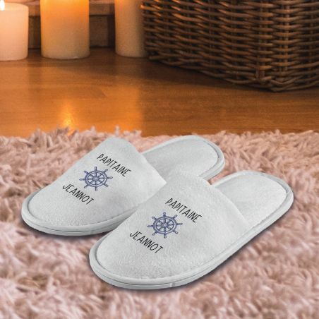 Paire de chaussons personnalisés · Papitaine avec prénoms petits-enfants · Anniversaire Papy