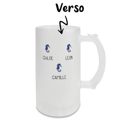 Chope personnalisable - Verre à bière givré · 500 mL · Papitaine avec prénoms petits-enfants