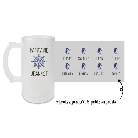 Chope personnalisable - Verre à bière givré · 500 mL · Papitaine avec prénoms petits-enfants