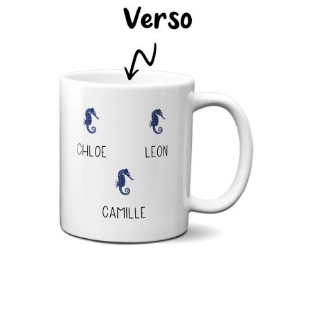 Mug en céramique blanc personnalisé avec prénoms petits-enfants · Papitaine · Cadeau papy