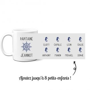 Personalized white ceramic mug with grandchild names · Papitaine · Grandpa gift