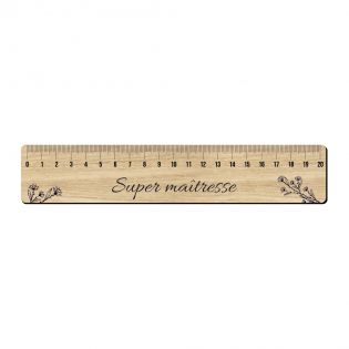 Graduated ruler 20 cm wood effect personalized with text or first name · Super Mistress · End of school year gift